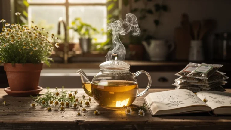 Infusion maison de camomille du jardin infusée dix minutes, surpassant les sachets en fraîcheur et qualité