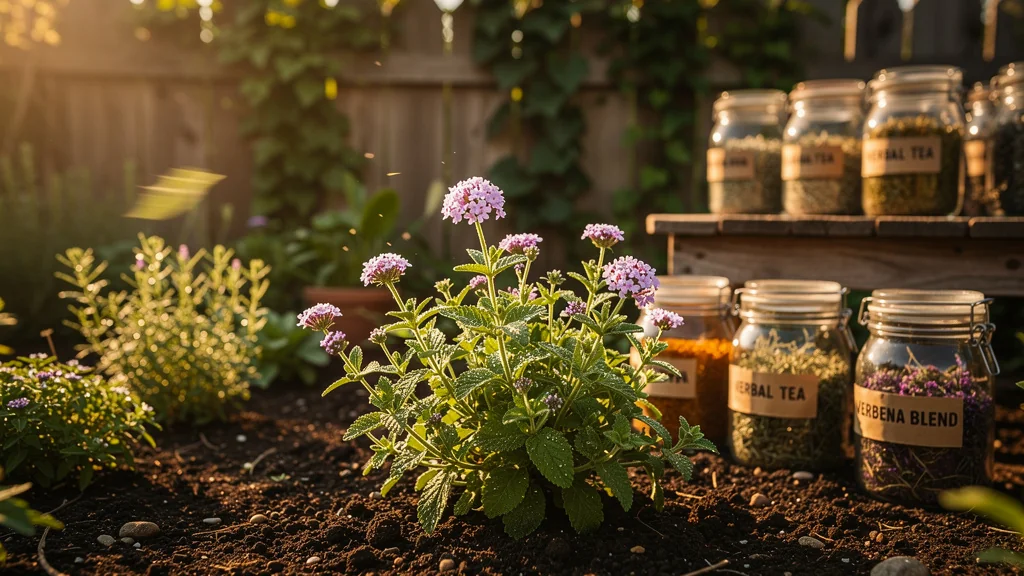 Verveine fraîche du jardin éclipsant les tisanes commerciales dans un jardin rustique lumineux